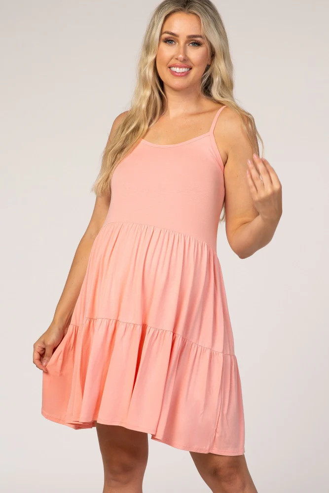 Coral Tiered Maternity Tank Dress | PinkBlush Maternity