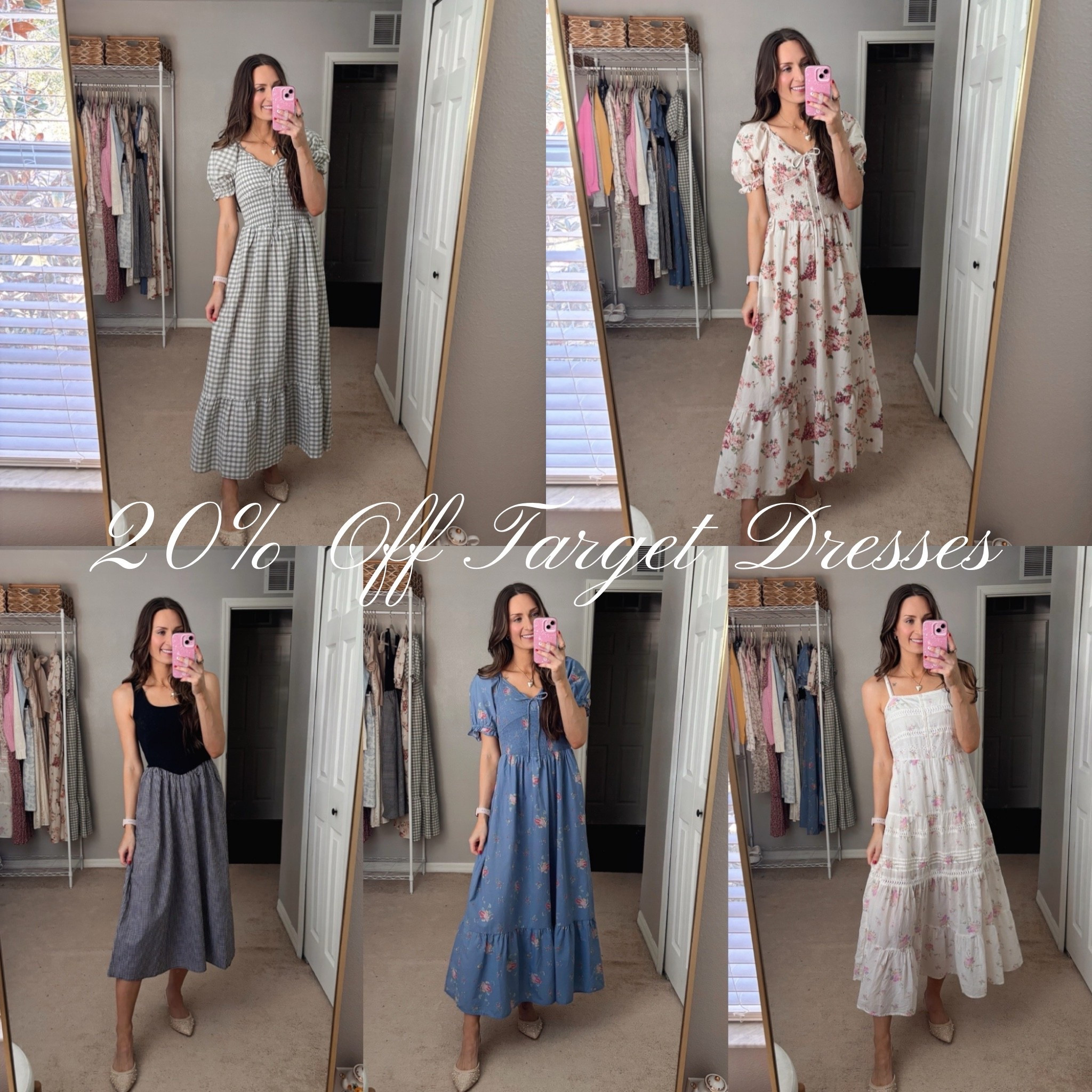 Target dresses are 20% off right now!!! These are some of my top picks!

**sizing;
I’m wearing an xs in the dresses
Heels: 8,  I actually sized down a half size 
Bow top: small, fits tts and is cropped 
Jeans: 2, fit tts 

#LTKSaleAlert #LTKootd #LTKWorkwear