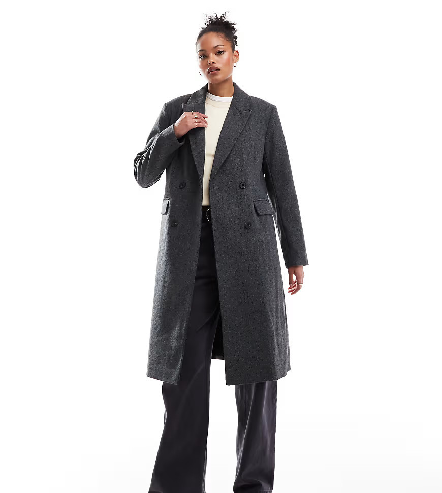ONLY Tall longline herringbone coat in dark grey | ASOS (Global)