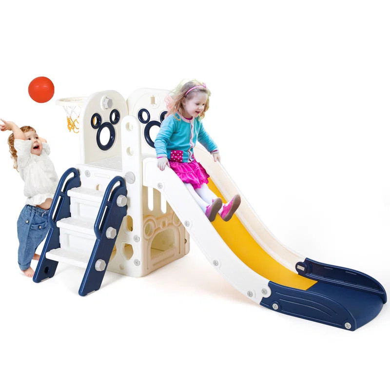 Kids Slide L-Shaped, 4 in 1 Slide Climber for Toddler, with Ball & Hoop, Storage Space and Non-Sl... | Wayfair North America