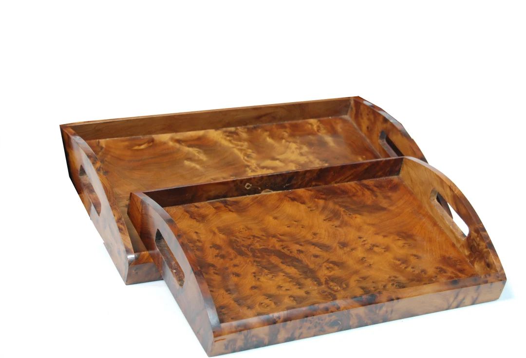 Set of 2 rectangle kitchen tray Handmade Wooden Tray made of Thuya Burl Natural Wood Serving tray... | Etsy (US)
