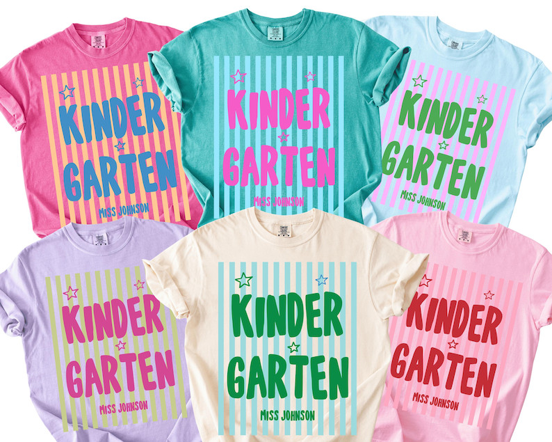 Comfort Colors\u00ae Custom Kindergarten Teacher Shirt, Kindergarten Teacher Team Shirts, Persona... | Etsy (Global)