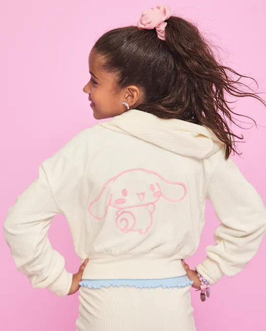 Girls Hello Kitty® Embroidered Velour Zip Up Hoodie - white | The Children's Place
