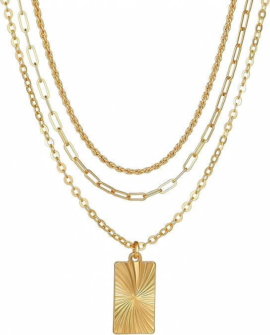 Amazon.com: SEADAY Layered Gold Necklace for Women, 14K Gold Plated Pendant Necklace, Hypoallerge... | Amazon (US)