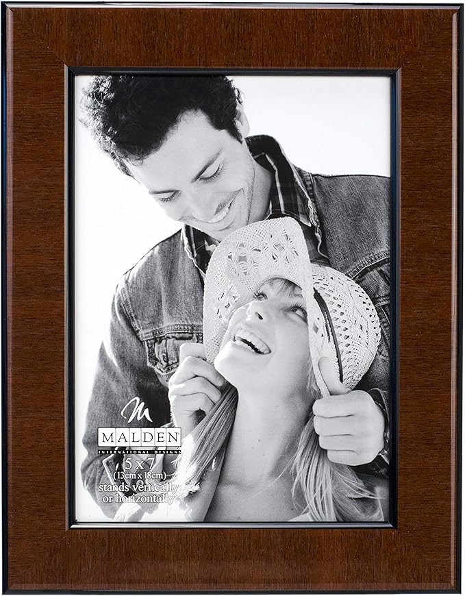 Malden International Designs Burl Wood Walnut Wooden Picture Frame with Black Border, 5x7, Walnut | Amazon (US)