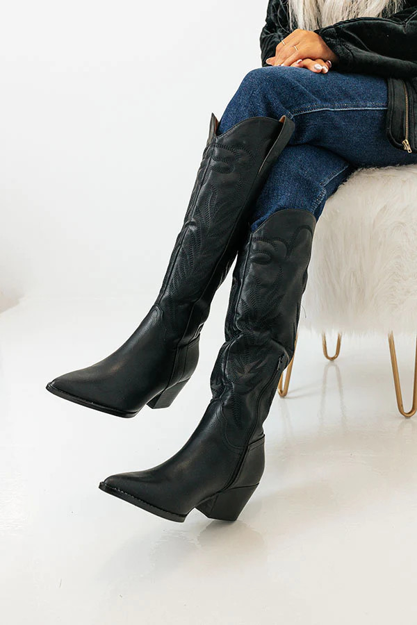 The Harris Faux Leather Cowboy Boot In Black | Impressions Online Boutique