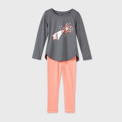 Toddler Girls' Star Athletic Long Sleeve Top & Bottom Set - Cat & Jack™ Neon Peach | Target