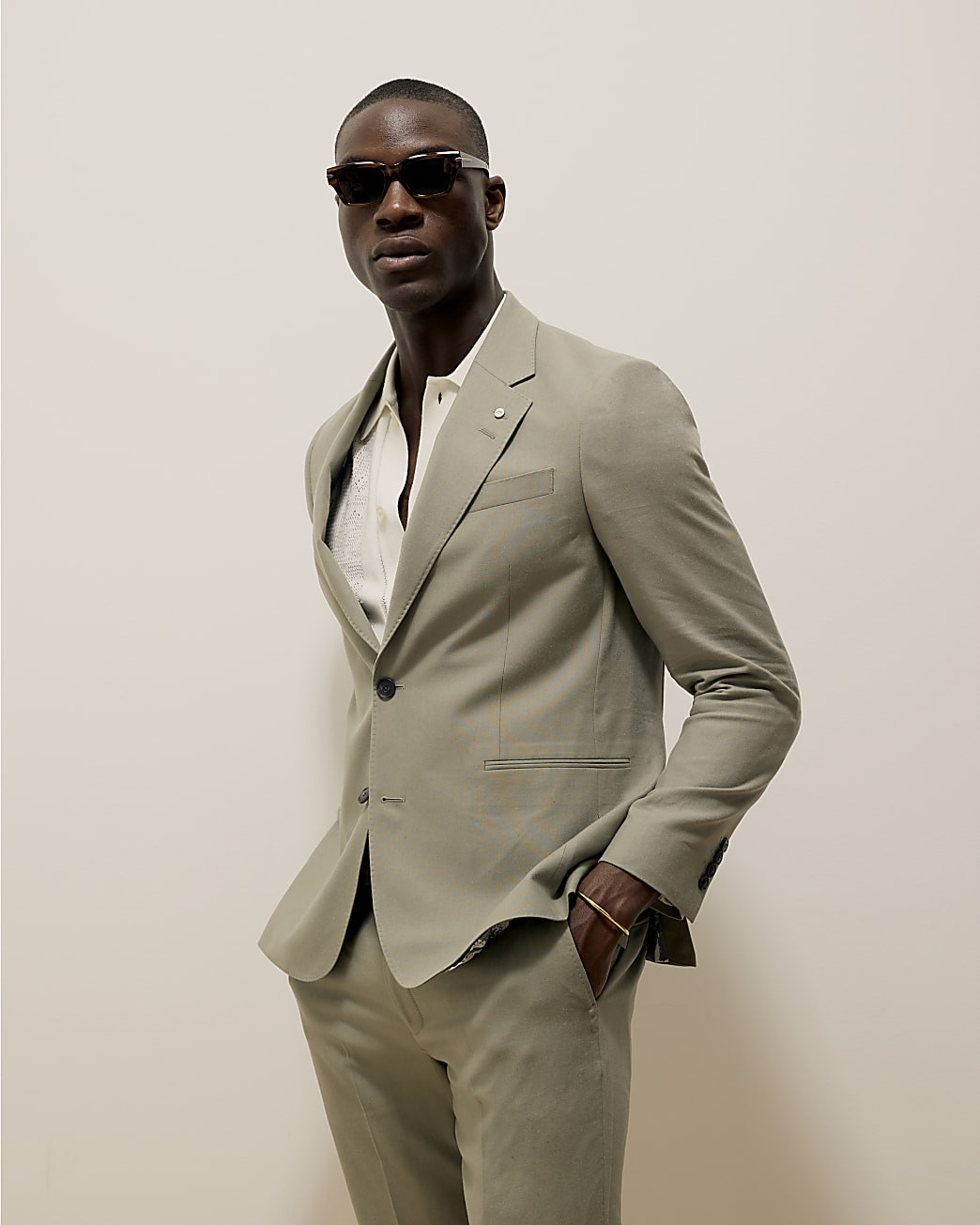 Green Linen Blend Suit Jacket | River Island UK & IE