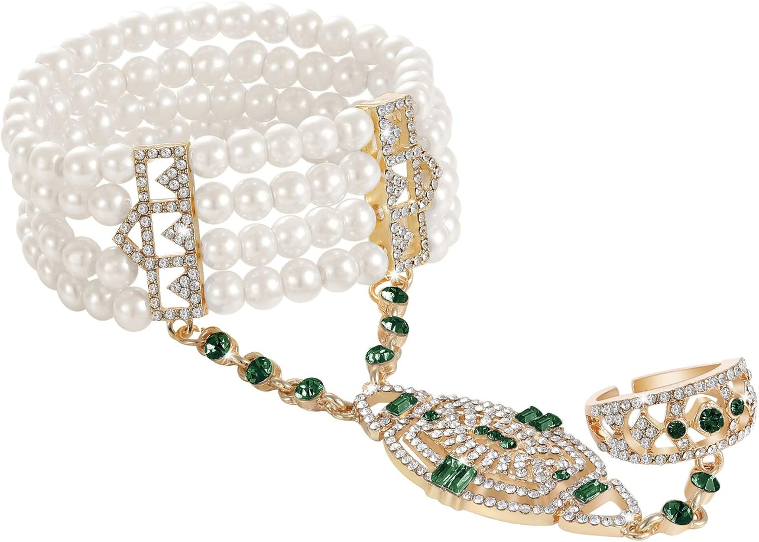 Coucoland 1920s Flapper Bracelet Ring Set Roaring 20s The Great Gatsby Austrian Crystals Imitatio... | Amazon (US)