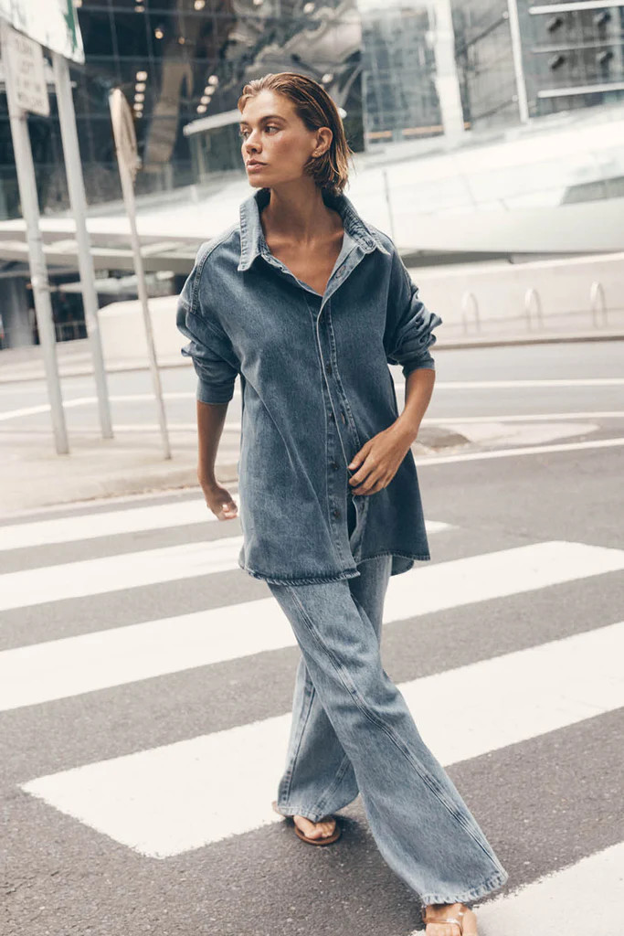 CARSON MID BLUE WIDE LEG JEAN | DISSH