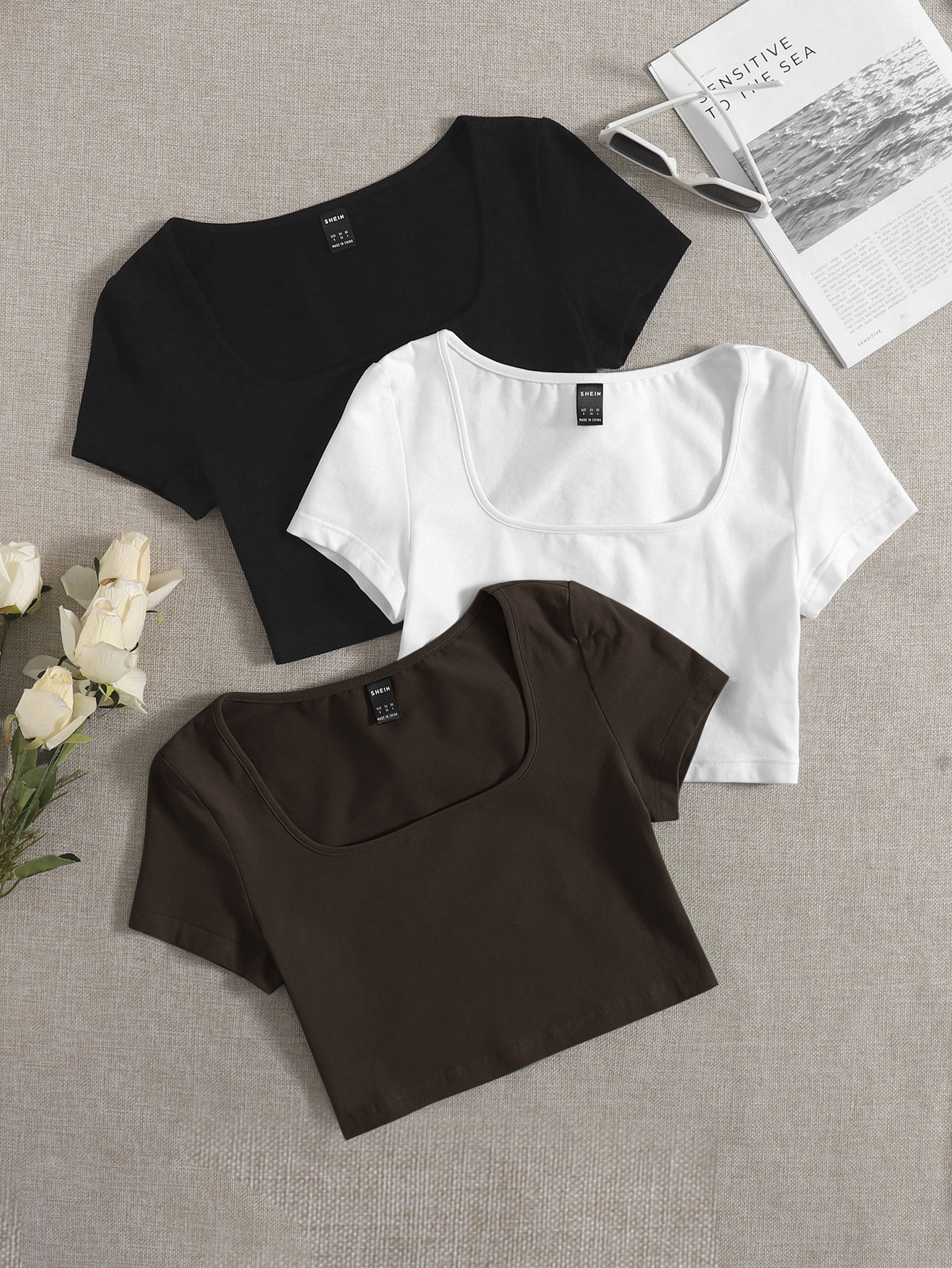 SHEIN EZwear 3pcs Scoop Neck Tee | SHEIN