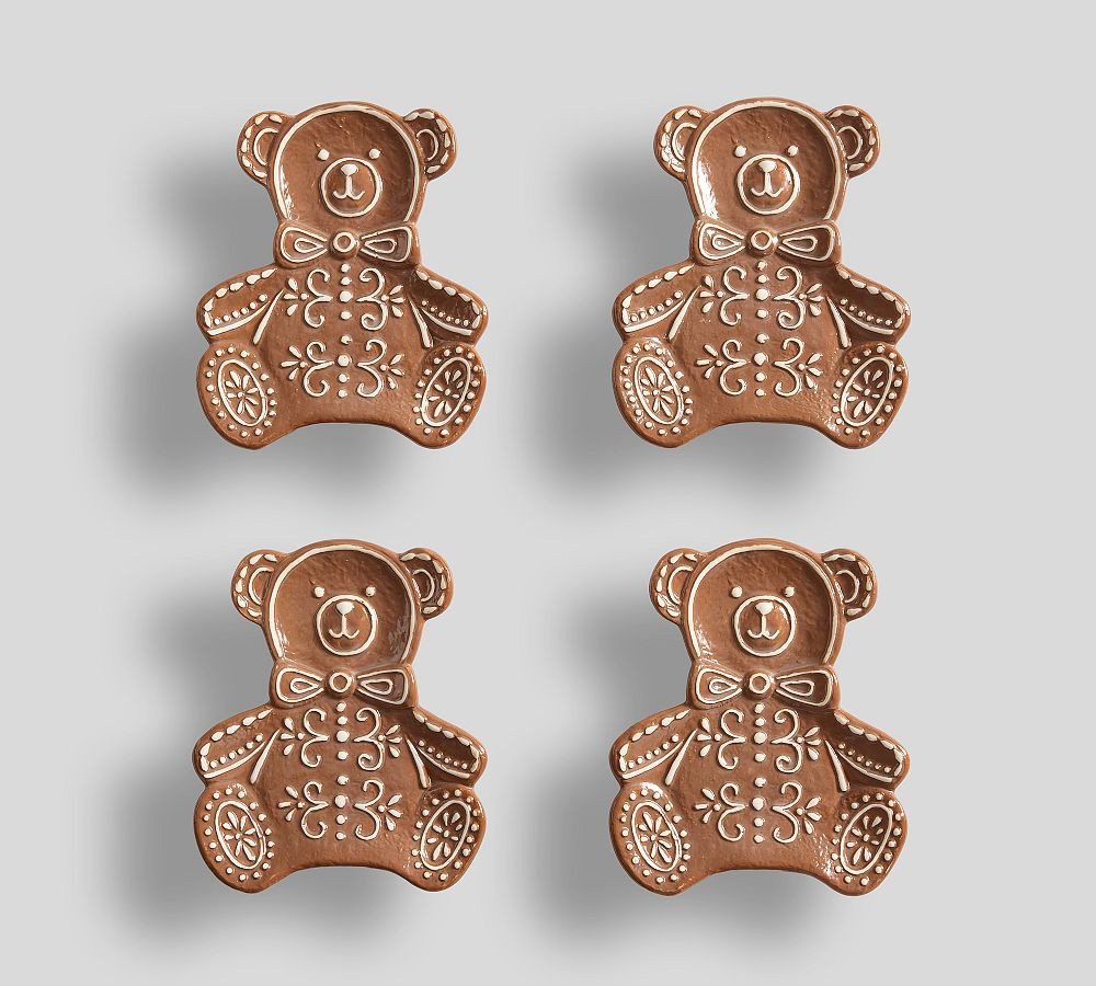 Gingerbread Teddy Bear Stoneware Appetizer Plates - Set of 4 | Pottery Barn (US)