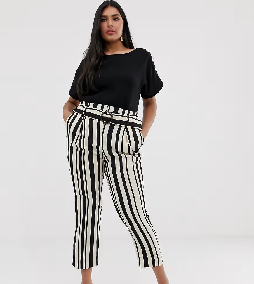 River Island Plus tapered pants in black stripe | ASOS (Global)