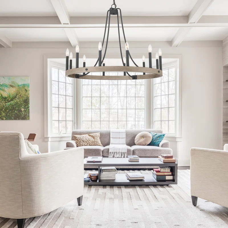 Finchley 12 - Light Dimmable Wagon Wheel Chandelier | Wayfair North America