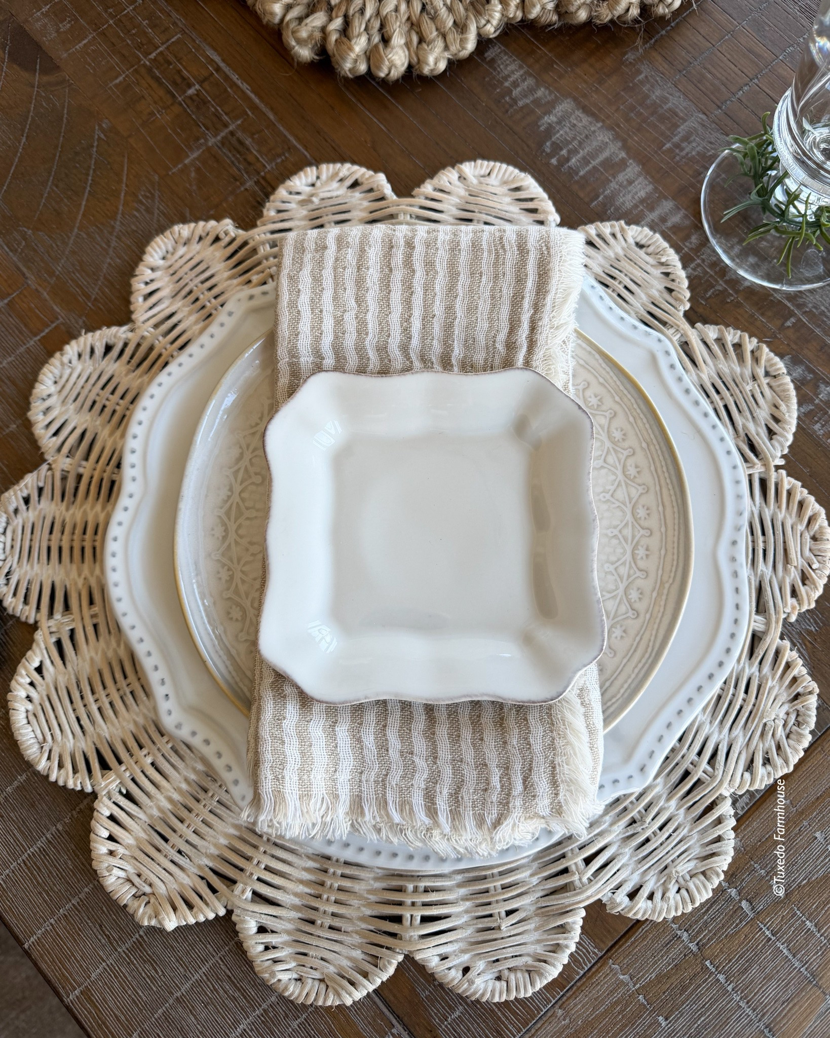 Set a whimsical summer table with this flower shaped rattan charger, white dishes and a pretty bee goblet. Don’t forget a striped linen napkin!

Seasonal, home decor, dining, summer, chargers

#LTKSeasonal #LTKHome #LTKSaleAlert