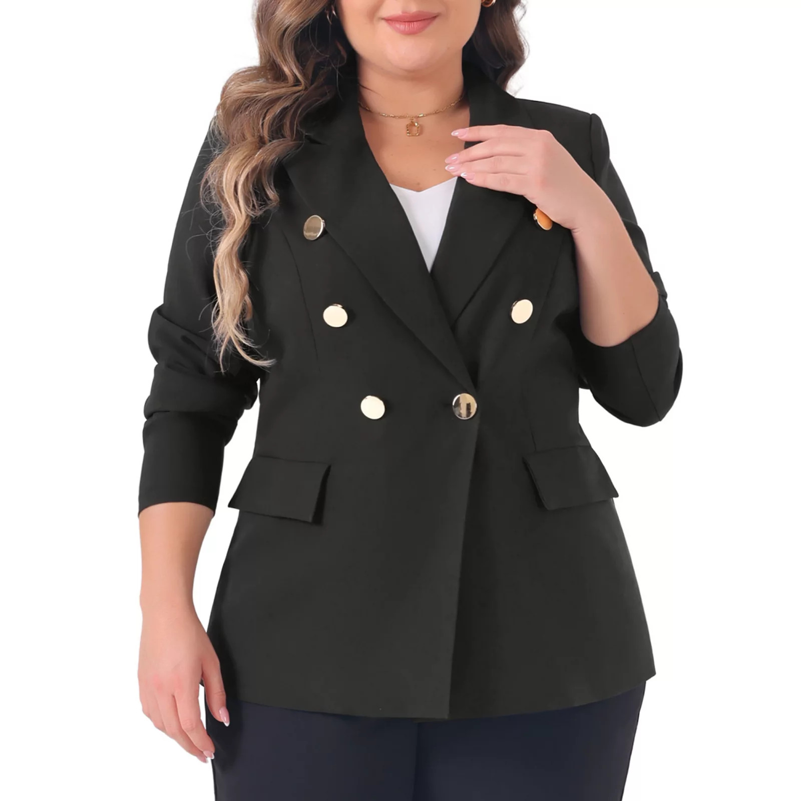 Women's Plus Size Blazers Notch Lapel Double Breasted Long Sleeve Office Work Blazer | Kohl's
