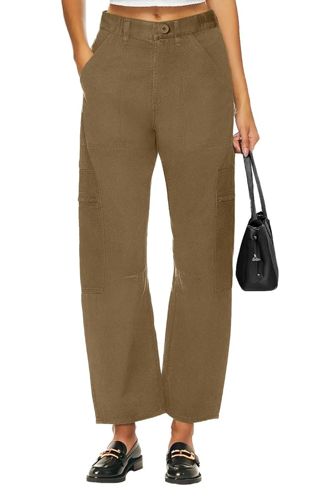 Lepunuo Womens Barrel Cargo Pants Casual Baggy Stretchy Elastic Waisted Wide Leg Jeans Y2k Street... | Amazon (US)