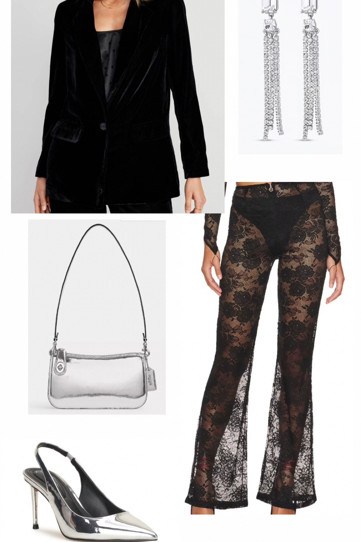 Velvet blazer x lace pant party outfit 🖤 
•••
#eventoutfit #winterfashion #holidayparty #holidayoutfit #halloween #coachbag #silverjewelry #metallic 

#LTKHoliday #LTKSeasonal #LTKparties