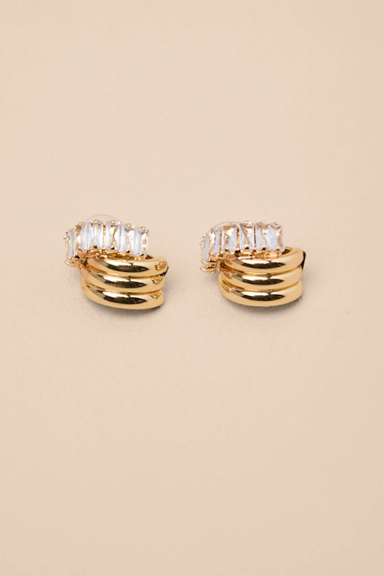 Teele Gold Rhinestone Layered Hoop Earrings | Lulus