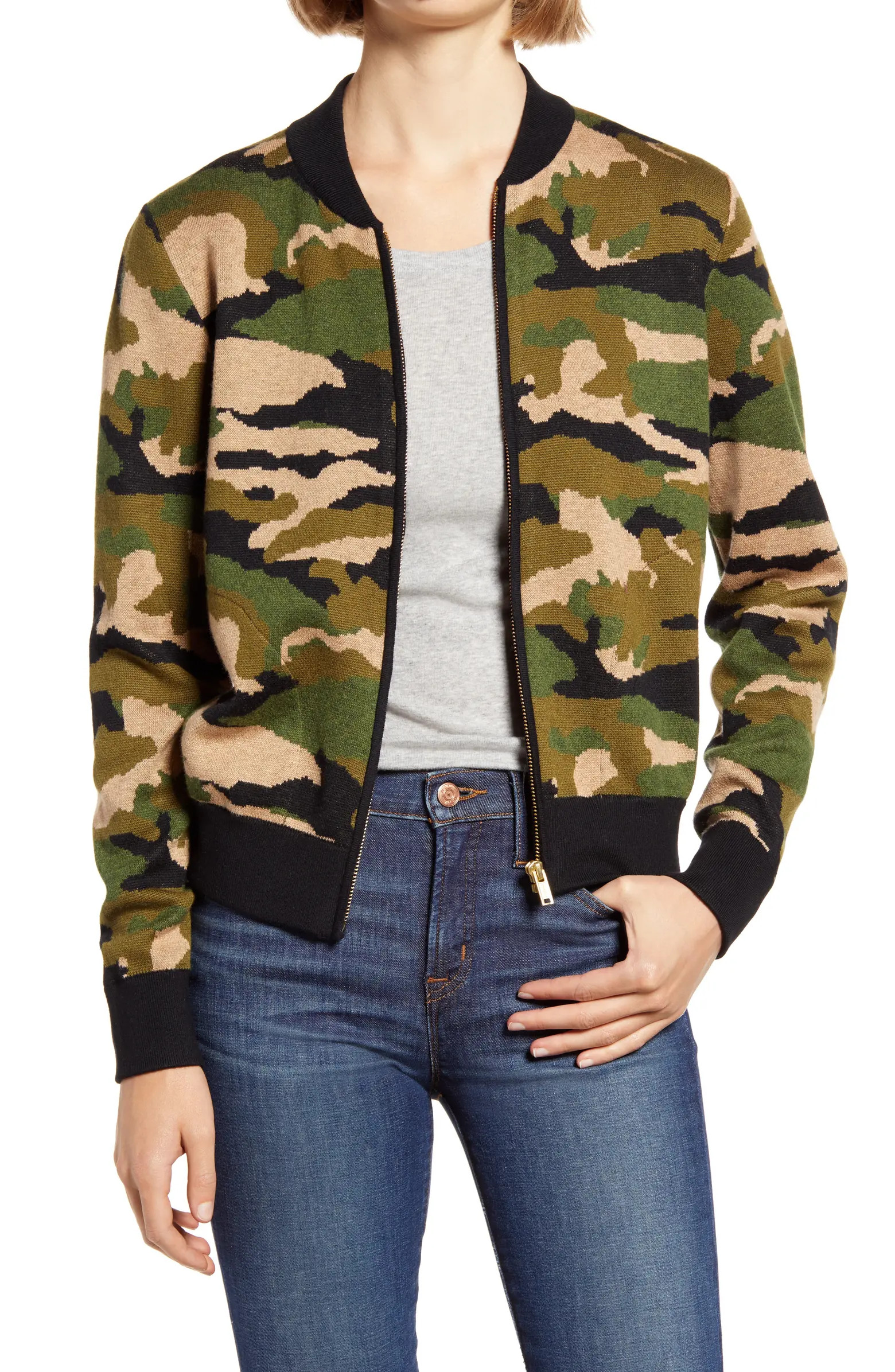 Camo Bomber Sweater Jacket | Nordstrom