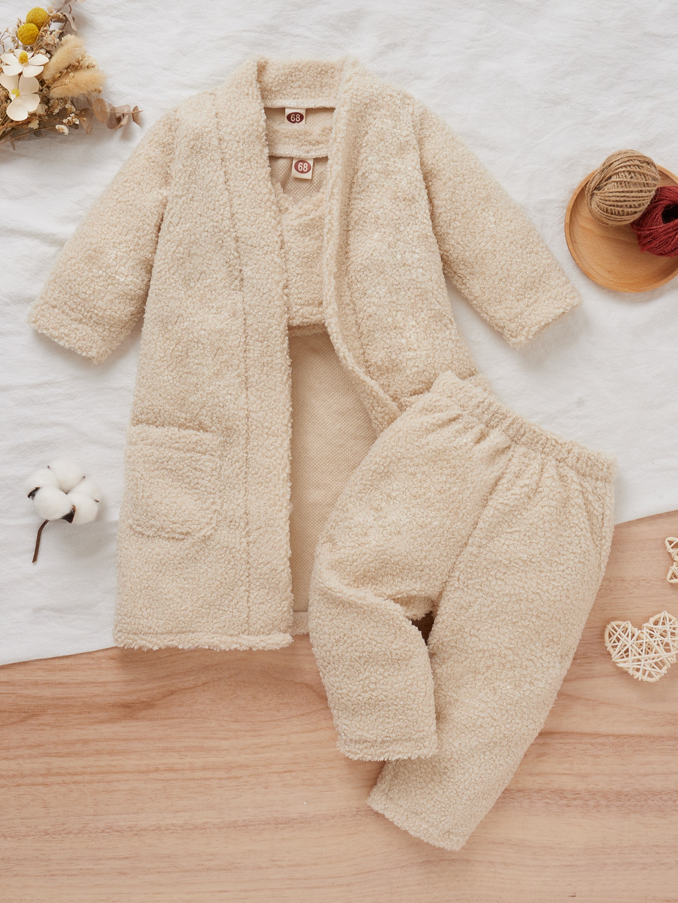 Baby Teddy Tank Top & Pants & Coat | SHEIN