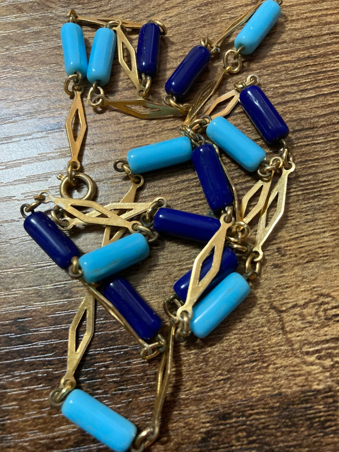 Navy Turquoise Blue Glass Beaded Gold Tone Long Station Necklace Vintage 70cm - Etsy UK | Etsy (UK)