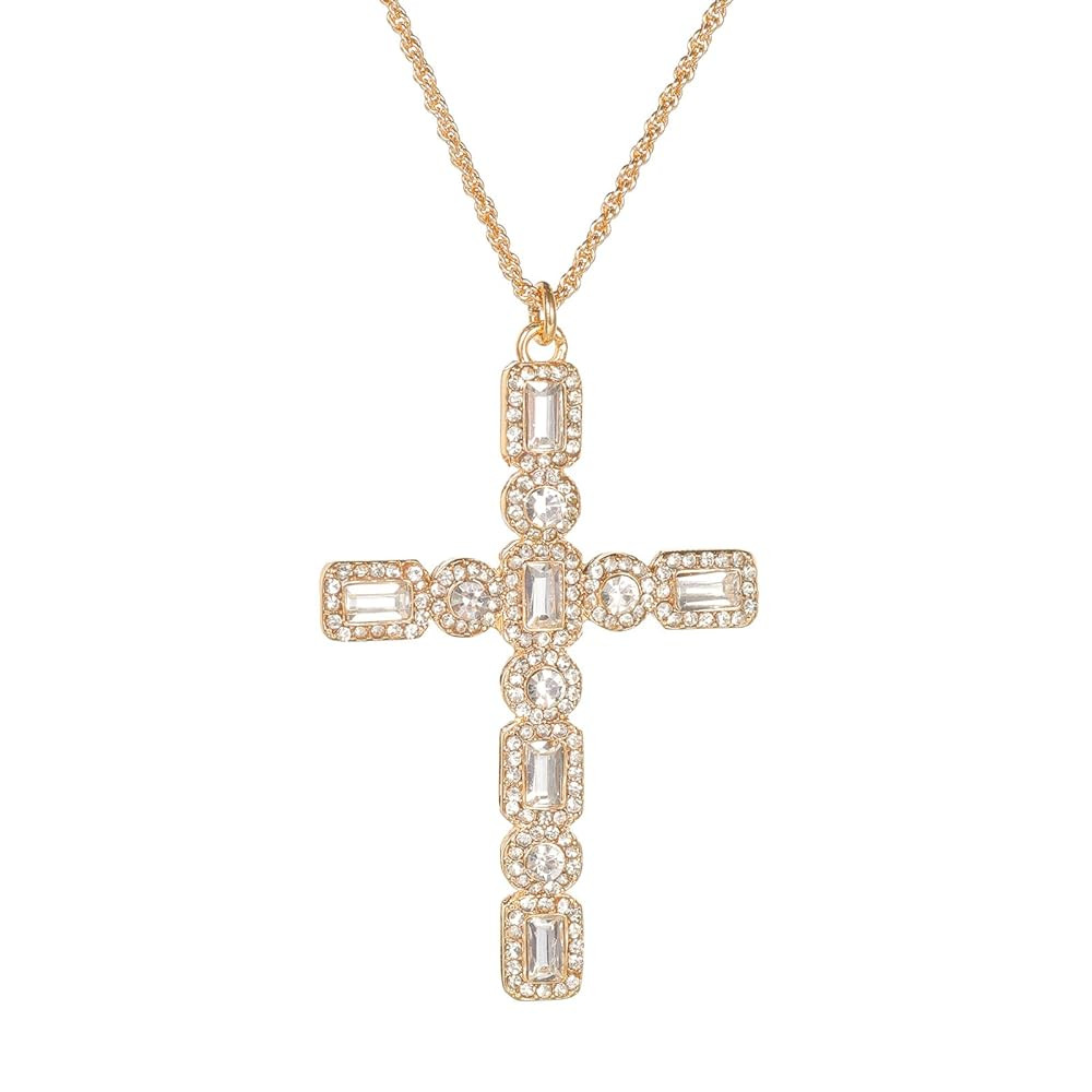 Gold Diamond Cross Necklace with Crown Charm for Women Men Trendy Dainty Gothic Faith Big Cross P... | Amazon (US)