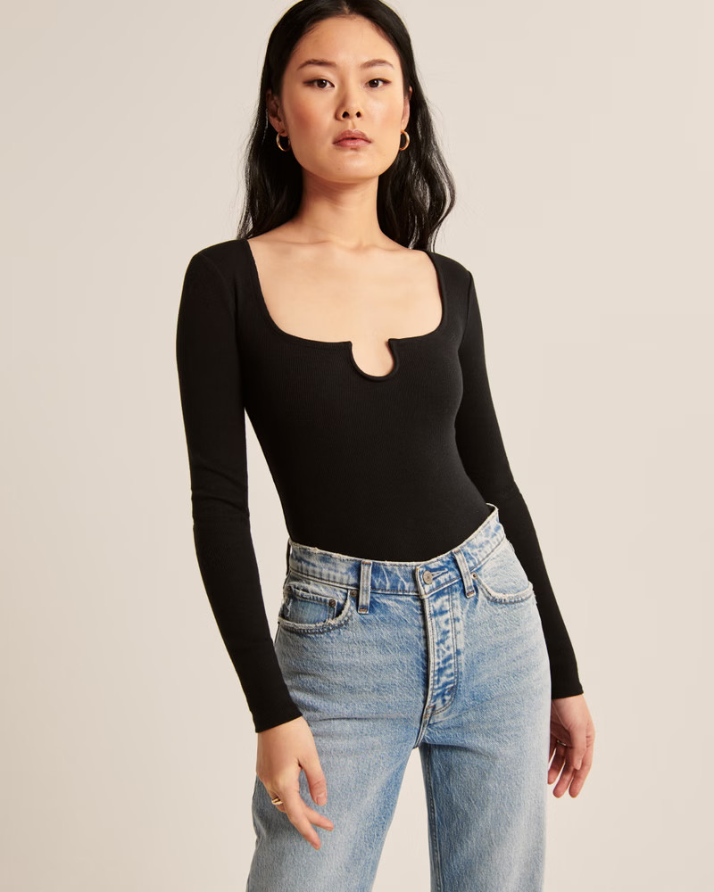 Women's Ribbed Notch-Neck Bodysuit | Women's Tops | Abercrombie.com | Abercrombie & Fitch (US)