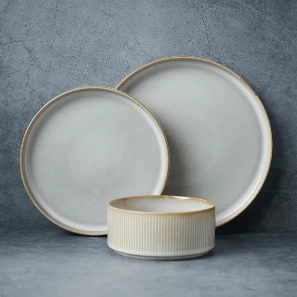 Famiware Stoneware Dinnerware Sets, Plates and Bowls Set, 12 Piece Dish Set for 4, Cappuccino Whi... | Walmart (US)
