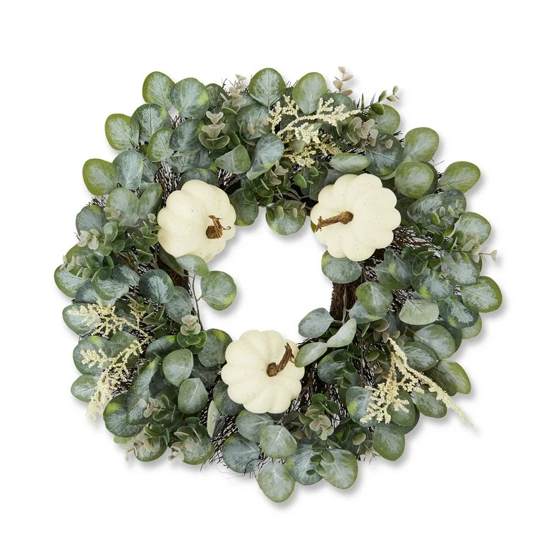 Harvest Eucalyptus and Cream Pumpkin Wreath Decoration, 24 in Dia, Way to Celebrate | Walmart (US)