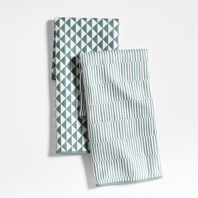 Modern Check Pendula Green Recycled Kitchen Towels, Set of 2 + Reviews | Crate & Barrel | Crate & Barrel