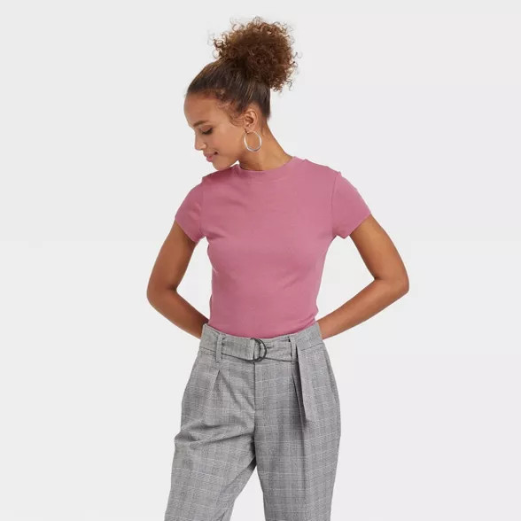 Women's Short Sleeve Ribbed T-Shirt - A New Day™ | Target