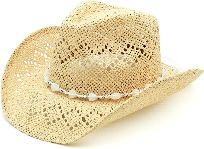 Mootikar Cowgirl Hat, Western Straw Cowboy Hat for Women with Shapeable Brim, Beaded Hearts Trim,... | Amazon (US)