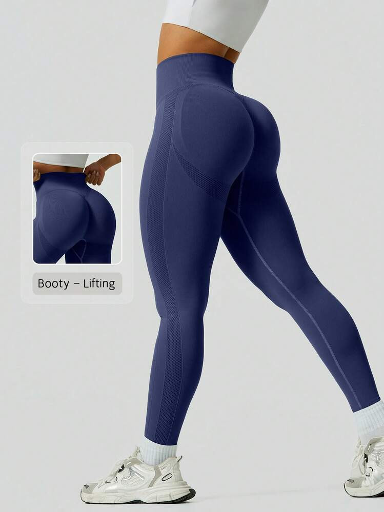 NcmRyu 1Pc Women'S Fashionable Solid Color Casual Minimalist High Waist Design Yoga Outdoor Sports Pants Tights | SHEIN