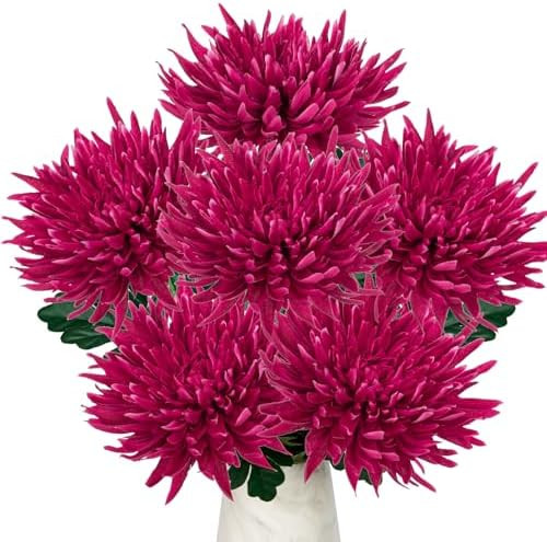 Hollyone 6Pcs Purple-Pink Artificial Mums Flowers Spring Chrysanthemum Flowers 25.6" Long Stem Fa... | Amazon (US)
