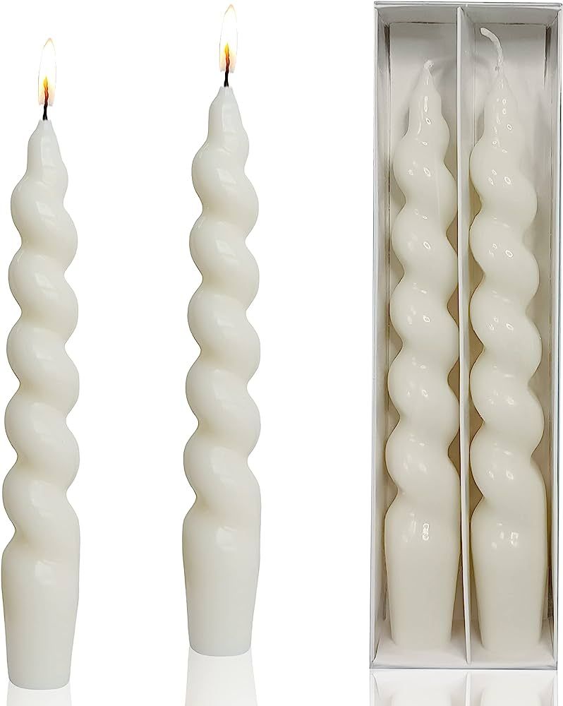 White Taper Candles Stick Spiral Twisted Candles H 7.5inch Wax Unscented White Dinner Candle Smok... | Amazon (US)