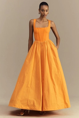 BHLDN Josie Scoop-Neck Corset Fit & Flare Maxi Dress | Anthropologie (US)