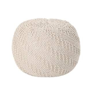 Noble House Hershel Beige Knitted Cotton Pouf 41660 - The Home Depot | The Home Depot