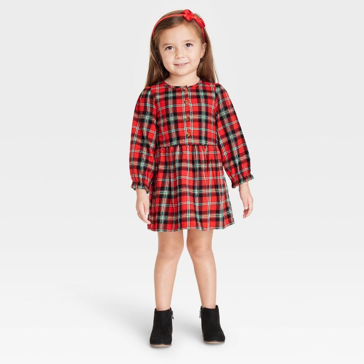 Toddler Girls' Plaid Long Sleeve Dress - Cat & Jack™ Red | Target