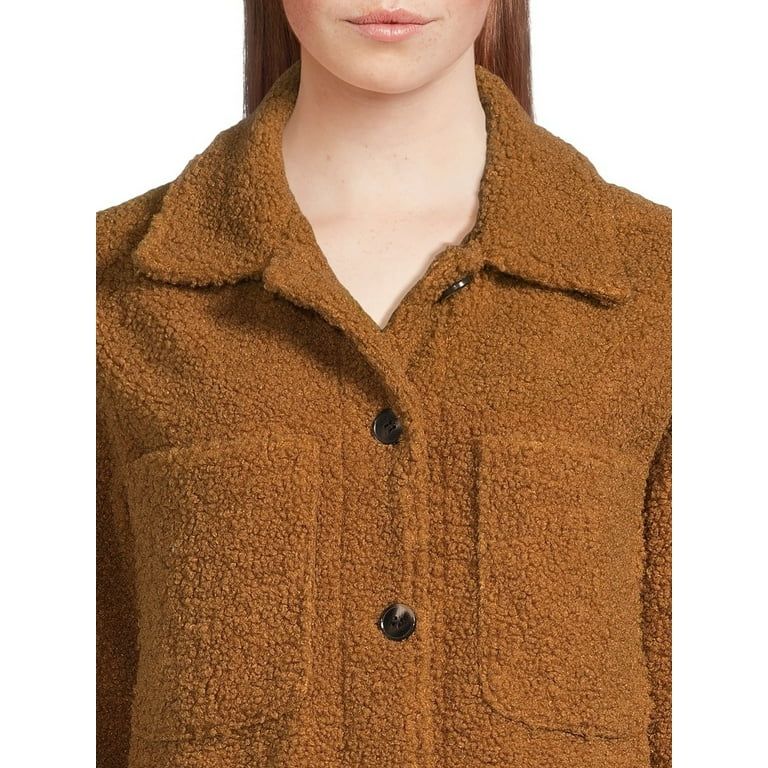 Jason Maxwell Women's Faux Sherpa Button Down Shacket - Walmart.com | Walmart (US)