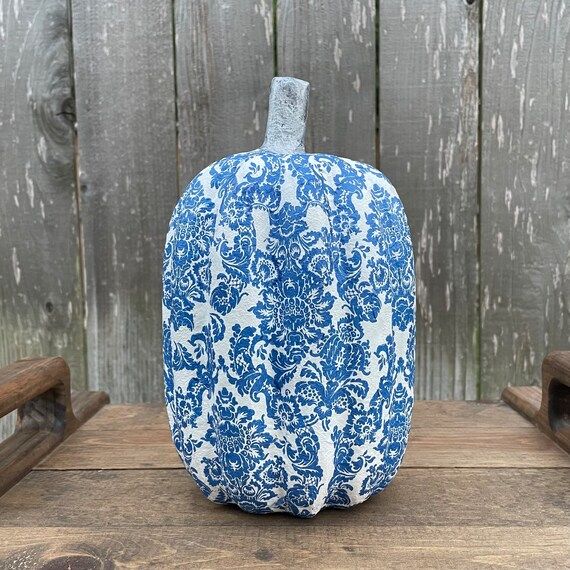 Blue and White Fall Decor Victorian Print Decoupage Pumpkins - Etsy | Etsy (US)