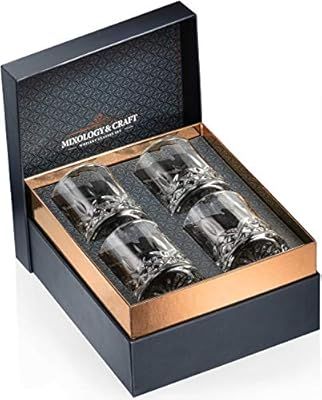 Whiskey Glasses Gift Set of 4 Rocks Glasses // 10oz Crystal Old Fashioned Whiskey Glasses with a ... | Amazon (US)