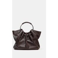 Zara - Leather Bucket Bag With Rigid Handle - Women - Brown - Women | Zara US