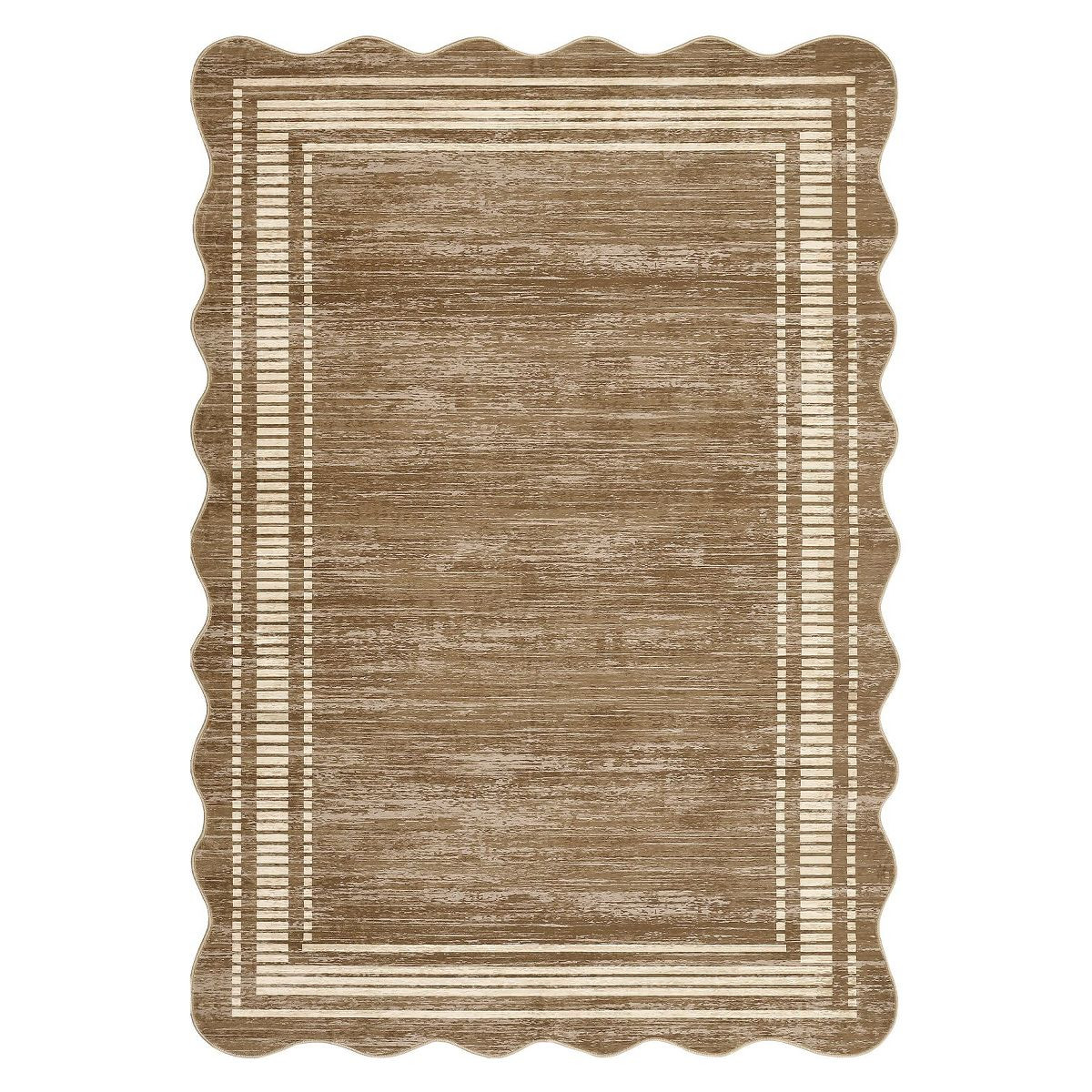 Modern Solid Scalloped Area Rug Machine Washable Rug  with Non-Slip Backing  Low Pile Stain Resis... | Target