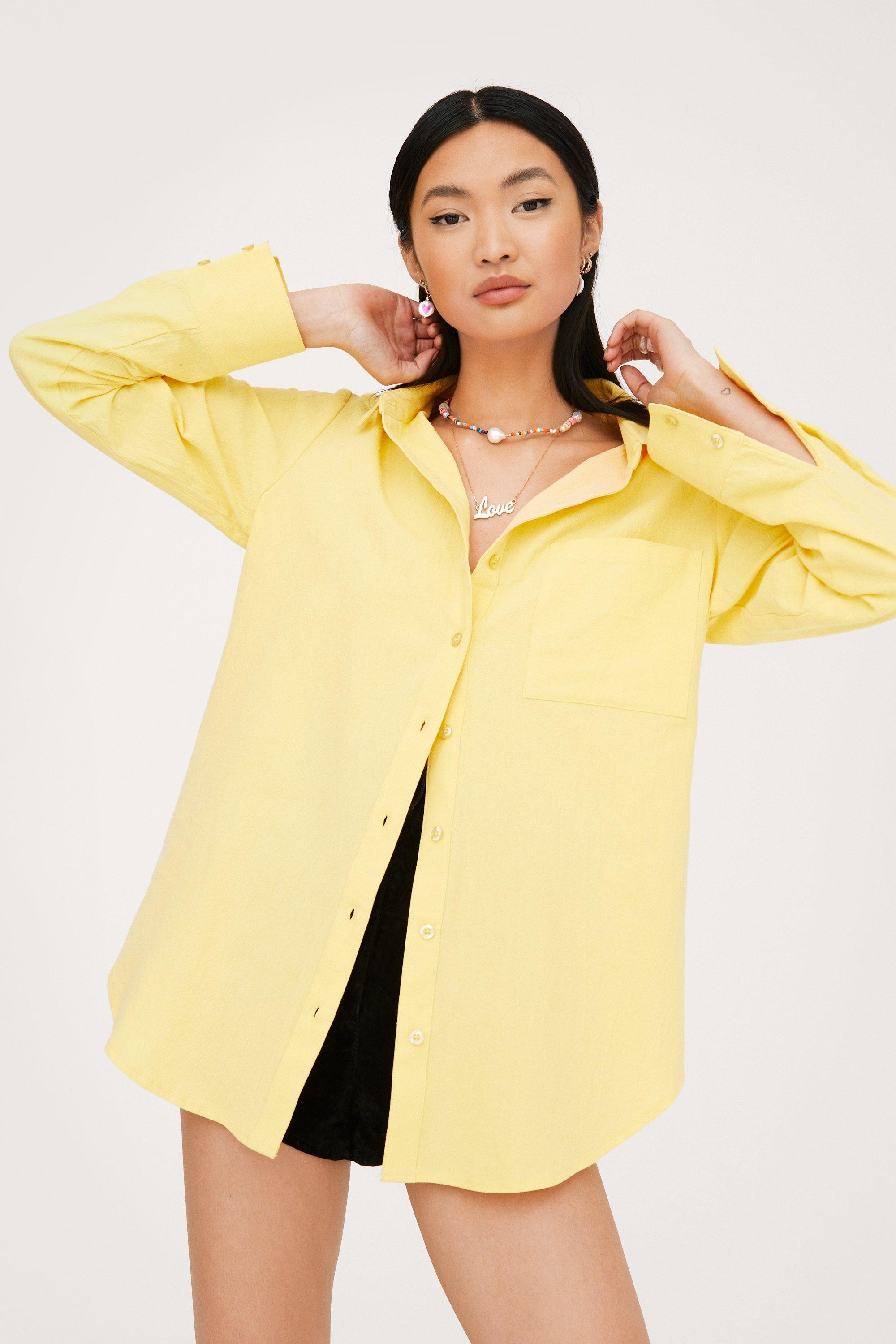 Linen Look Oversized Long Sleeved Shirt | Nasty Gal (US)