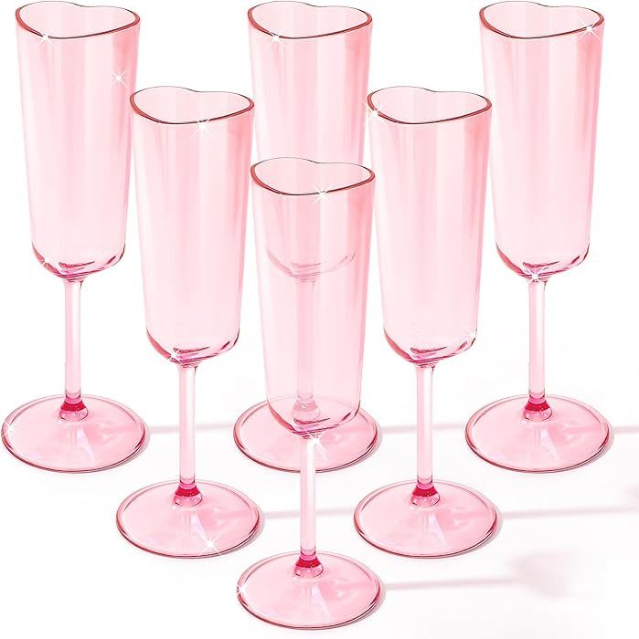6 Pcs Valentines Day Heart Shaped Champagne Flutes 6 oz Pink Acrylic Champagne Glasses for Weddin... | Amazon (US)