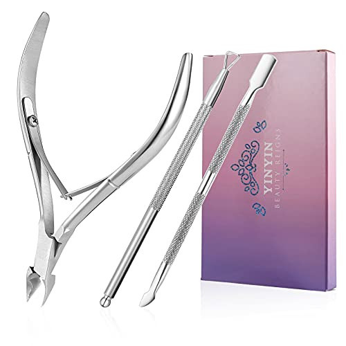 YINYIN Cuticle Trimmer with Cuticle Pusher and Cutter, Professional Stainless Steel Nippers, Cutter Clippers, Cuticle Remover, Pedicure Manicure Tools for Fingernails and Toenails, Sliver | Amazon (US)