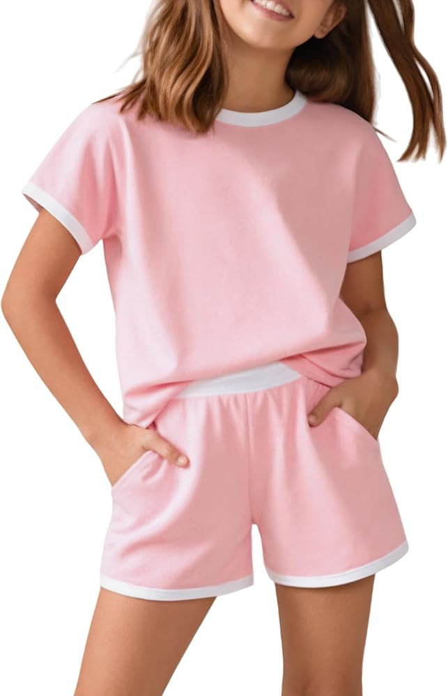 Tween Girls 2 Piece Outfits Short Sleeve Top and Shorts Set Athletic Summer Clothes for Girls, Si... | Amazon (US)
