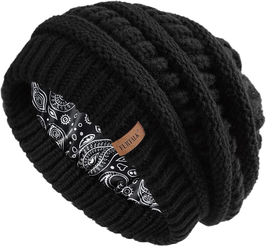 FURTALK Winter Beanie Hat for Women Satin Lined Cable Knit Chunky Slouchy Beanies Skull Warm Cap | Amazon (US)