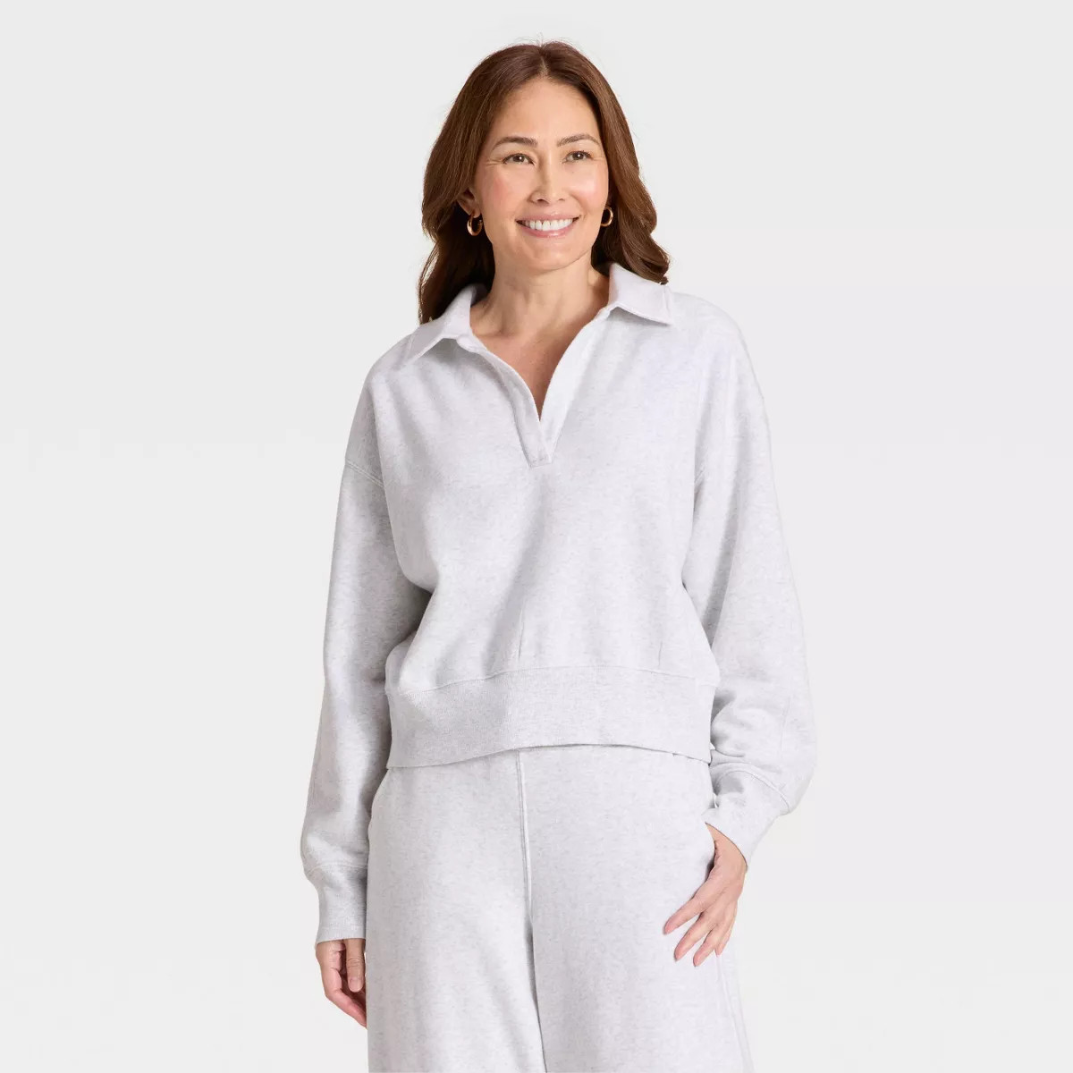 Women's Fleece Polo Sweatshirt - Universal Thread™ Heather Gray S | Target